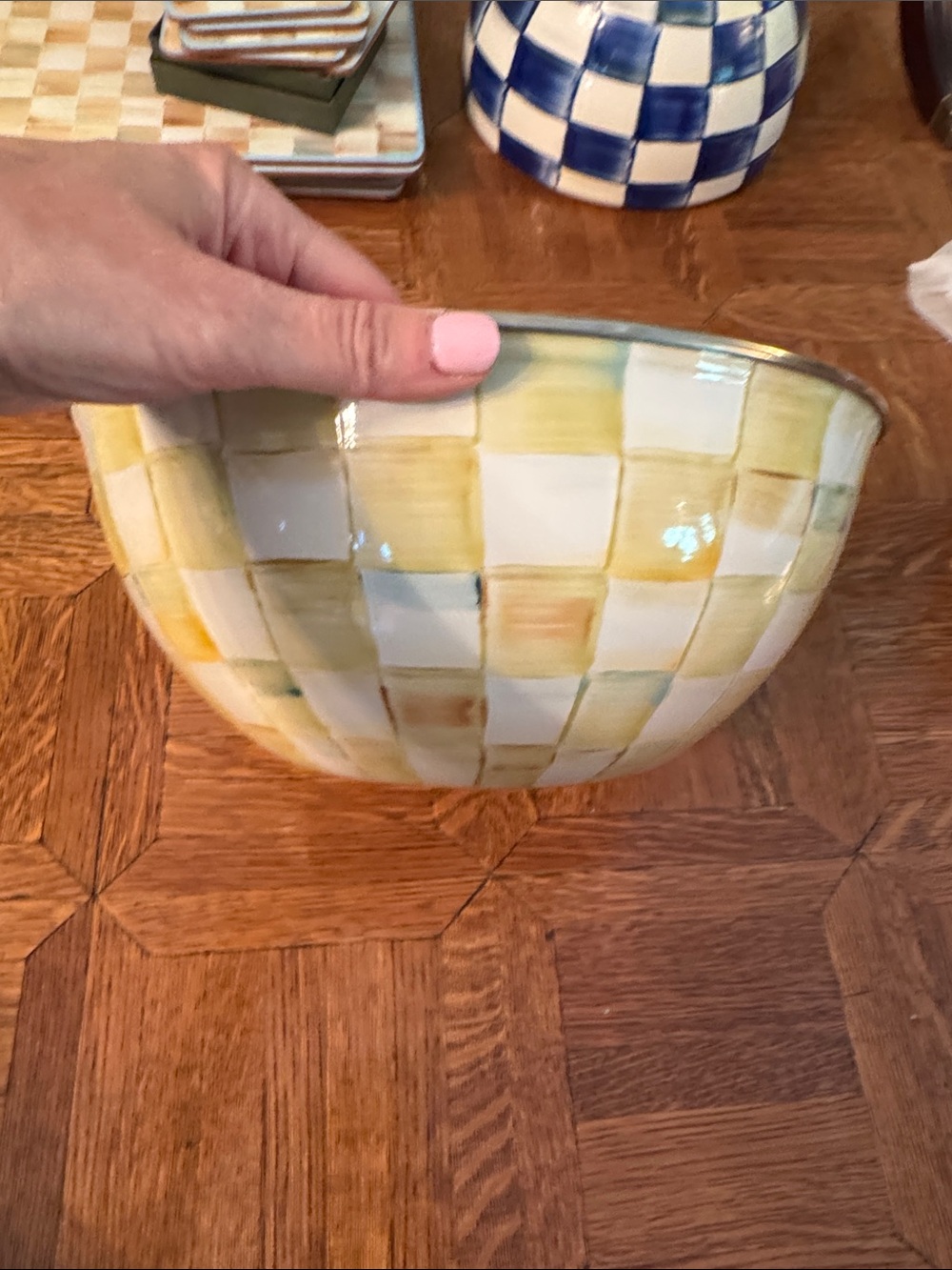 MacKenzie-Childs Yellow and white Checkered Ceramic Bowl
